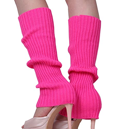 Uuyyeo Ribbed Knit Leg Warmers Knitted Crochet Long Socks Womens Leg Warmers Custume High Knee Leg Warmers Hot Pink #TOP22