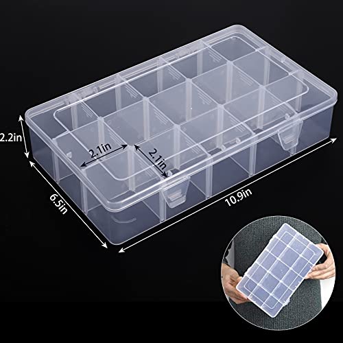 SGHUO 3 Pack 15 Grids Large Plastic Storage Organizer Box,15 Compartments with Dividers for Tackle Box, Beads, Washi Tape, Ribbon, Crafts, Art Supply 10.9X6.5X2.2inch - Thumbnail 3