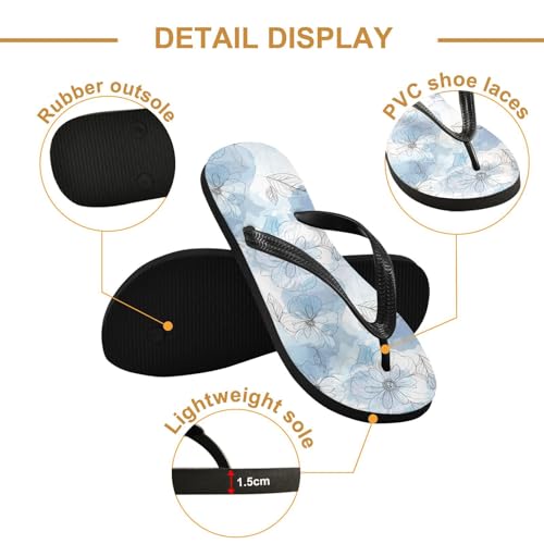 Floral Leaf Sketch Blue Flip Flops for Beach Thong Sandals Anti-slip Lightweight Beach Shoes for House Indoor Outdoor3