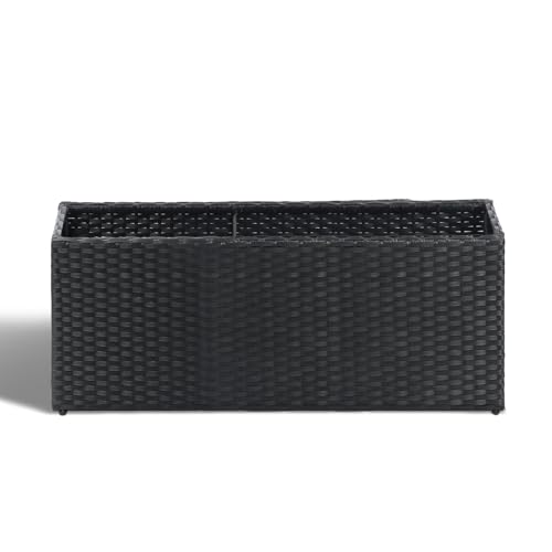SUNNYPARK Black Rectangular Planter Box All-Weather PE Rattan Large Modern