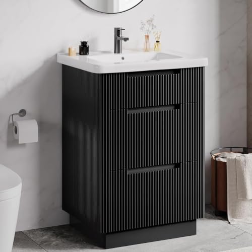ONBRILL 24 Inch Freestanding Bathroom Vanity with Integrated Ceramic Sink