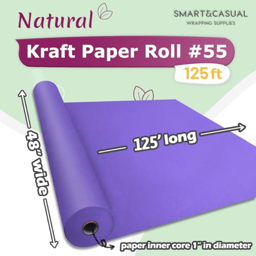 Image of SMART&CASUAL 48 inch x 1,500 inch (125') Purple Kraft Craft Paper Roll for Gift Wrapping Bulletin Board Bouquet Flower Art Packing Parcel Table Covering 80GSM 55LB (Purple, 48 inch x 125')