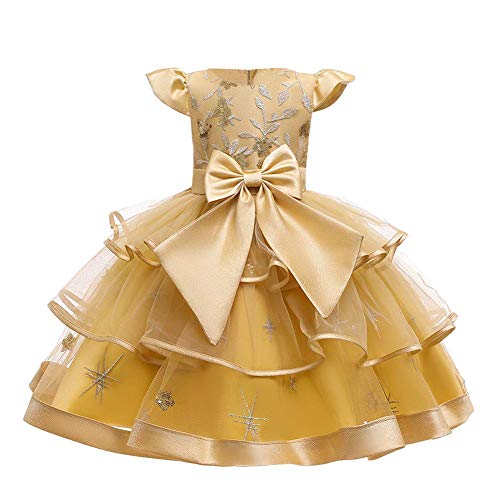 Toddler Kid Baby Girl Vintage Lace Flower Ruffle Tutu Bow DressFirst Communion Christening Baptism Wedding Birthday Party Princess Pageant Wedding Bridesmaid Formal Prom Short Gown Yellow 18-24 Months