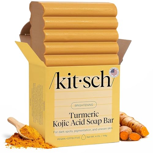 Image of Kitsch Kojic Acid Soap - Turmeric Soap Bar with Hyaluronic Acid & Shea Butter - Brightening & Hydrating Body Wash & Face Wash for Dark Spots, Even Skin Tone & Natural Glow - Made in USA - 4 oz