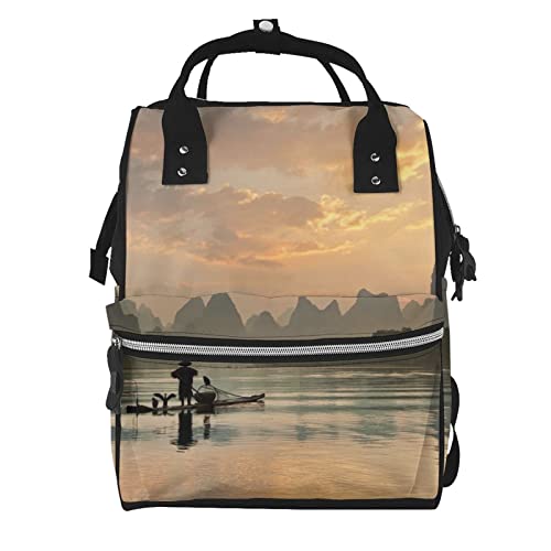 Sac à langer imprimé River Bambou : sac à dos multifonction grande capacité pour bébé, noir