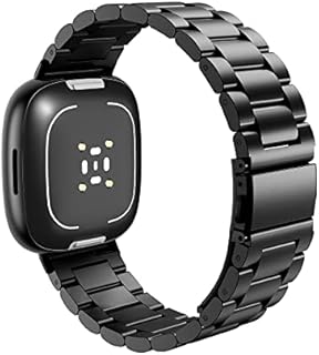 MoKo Strap Compatible with Fitbit Versa 4/Versa 3/Sense 2/Sense, Stainless Steel Replacement Watch Band Metal Wristband for Women Men, Black