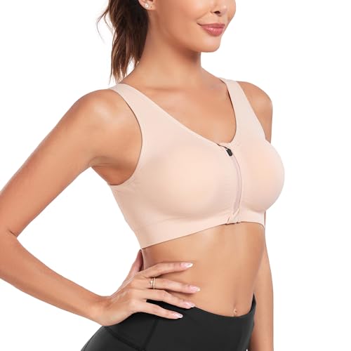 Women's Zip Front Sports Bras Wirefree Post Surgrey Bras Padded Zippered Bras Comfortable Post Shoulder Surgery Bras Zipper Closure Bras Recovery Bra for Breast Surgery Yoga Compression Active Bras - Thumbnail 5