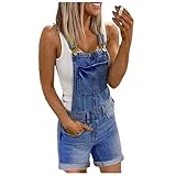 Sawmew Damen Denim Jeans Latzhose Kurz Overall Vintage Jeans Kurz Lässig Baggy Boyfriend Stylisch Blumen Jeansoptik Klasse Jumpsuit Hüftjeans (Color : Blue, Size : M)