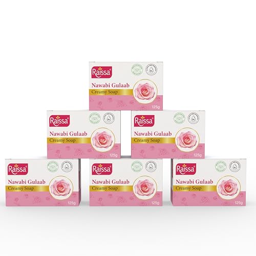 Image of Raissa Nawabi Gulaab Cream Soap 125g (Pack of 6) | With Natural Rose Extracts for Soft, Glowing Skin | Luxurious Aroma & Creamy Lather | Alcohol-Free Fragrance | No Harsh Chemicals | For Men & Women