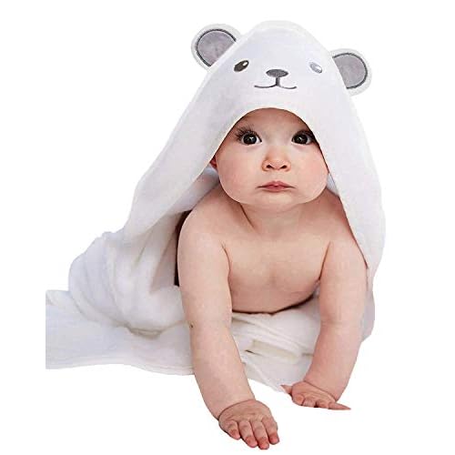 HIPHOP PANDA Hooded Towel – Rayon Made from Bamboo, Bath Towel with Bear Ears for Newborn, Babie, Toddler, Infant – Absorbent Large Baby Towel – Bear, 30 x 30 Inch