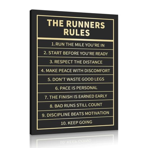 Runners Rules Inspirational Canvas Art, Motivational Wall Decor, 24x36 Inch