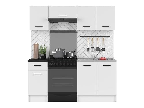 PEGANE Cuisine complète 180 cm,Ensemble de Meuble de Cuisine Coloris Blanc, Plan de Travail Non Inclus