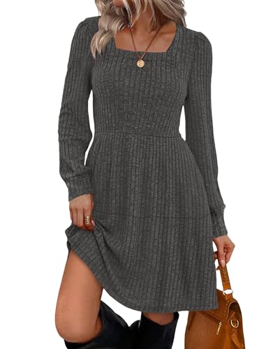 Cicy Bell Freizeitkleider für Damen Leichte Strickkleid Pulloverkleid Langarm A-Linie Casual Babydoll Herbst Kleider,Schwarz,M – Ansicht 1