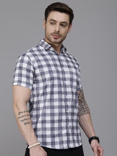 Image of Majestic Man Men Slim Fit Pure Cotton Checkred Half Sleeve Casual Shirt