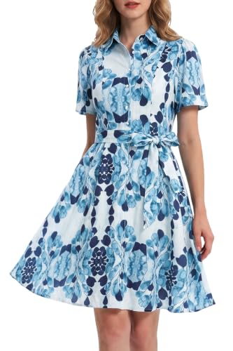 Image of Women's Button Front Floral Collared A Line Short Vocation Dress