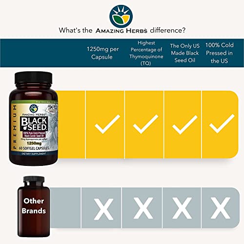 image for Amazing Herbs Premium Black Seed Oil Capsules - High Potency, Cold Pre