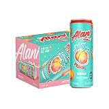 Alani Nu JUICY PEACH, Sugar Free, Low Calorie Energy Drinks, 200mg Caffeine, Biotin, B Vitamins, Zero Sugar, 10 Calories, 12 Fl Oz Cans, 12 Pack