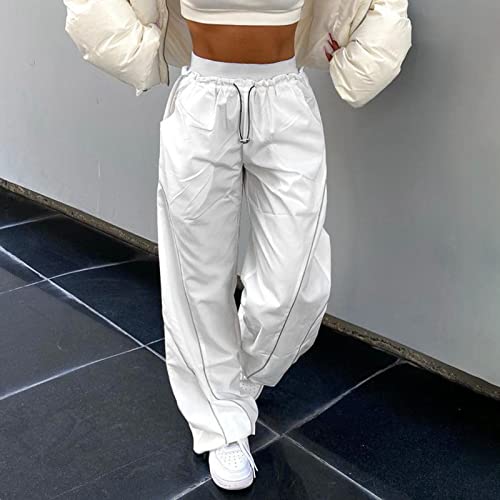 KASUTAM White Pants Joggers Sweatpants Women Baggy Hippie Clothes Drawstring High Waist Loose Girls Sports Pants Y2K Fashion Streetwear,White,M