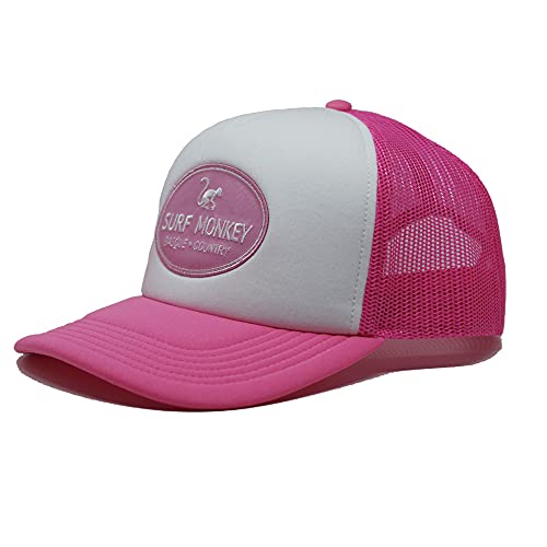 DRESSED IN MUSIC PLAY WITH ME Gorra Tipo Trucker - Visera Curvada - Talla única - Gorra Ajustable Snapback - Parche Bordado Surf Monkey - Diseño de 5 Paneles con Espuma (Naranja/Blanco) Cover