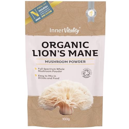 Organic Lions Mane Mushroom Powder Brain Support & Focus High Strength Full-Spectrum Supplement for Mental Performance - 100g by Inner Vitality