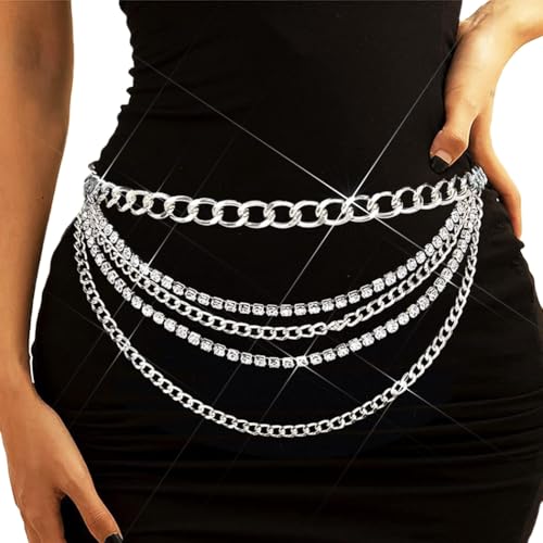 Bodiy Multilayer Waist Chain Belt Cuban Crystal Sparkly Belly Chains Rave Body Jewelry Accessories for Women and Girls2