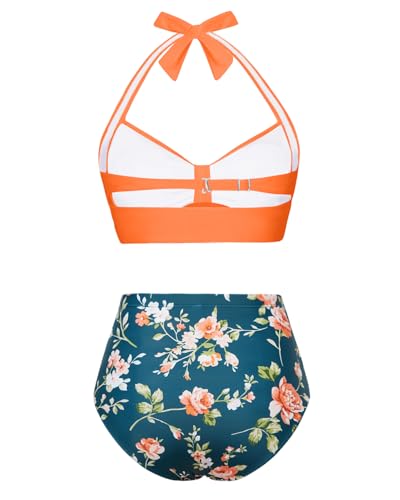 Image of Holipick Women High Waisted Bikini Set Two Piece Swimsuit Tummy Control Bathing Suit Vintage Halter Swimwear