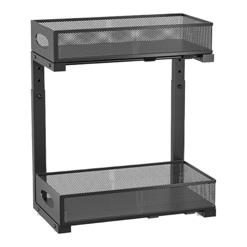 Organizador de debajo del fregadero - Organizador del gabinete | Gabinete de 2 niveles Mane Manay Fregadero | Rejilla de almacenamiento ajustable para la cocina, el baño y los suministros de limpieza