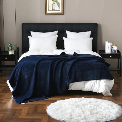 DREAMLANDING Milk Velvet Fleece Throw Blanket 450gsm Fluffy Soft Warm Cozy Blanket for Sofa Chair Bed Lightweight Fuzzy Cozy For All Seasons (Navy, 150 x 200cm)