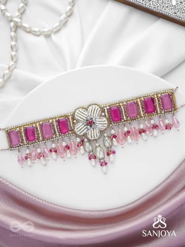 Image of SANJOYA by EVERSTYLISH Embroidered Choker Necklace for Women | Stone, Beads & Pearl Drop Statement Neckpiece | Ethnic Jewelry for Weddings, Festivals & Special Occasions