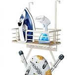 TJ.MOREE Wall Mount/Over the Door Ironing Board Holder with Large Storage Basket &Strong Hooks, Laundry Room Iron and Ironing Board Holder Storage Holder