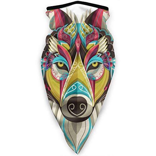 Reghhi Coupe-Vent Visage Masque Bandana Stylisé Coloré Portrait Loup Portrait Fond Blanc Cou Gaiter Hiver Chaud Masque pour Le Sport Balacl