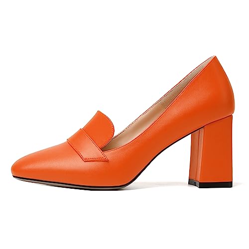 Image of MODENCOCO Womens Sexy Formal Matte Slip On Square Toe Work Block High Heel Loafers Shoes 3.5 Inch