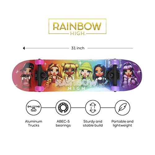 Rainbow High 31 Inch Skateboard, 9-Ply Maple Desk Skate Board For Cruising, Carving, Tricks And Downhill #TOP1