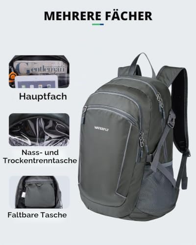 WATERFLY Faltbarer Wanderrucksack 28L Tagesrucksack – Ansicht 5