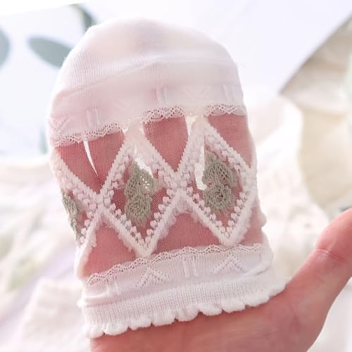 8 Pairs Women's White Hollowed-out Crystal Breathable Boat Socks, Summer Floral Mesh See Through Ankle Socks2
