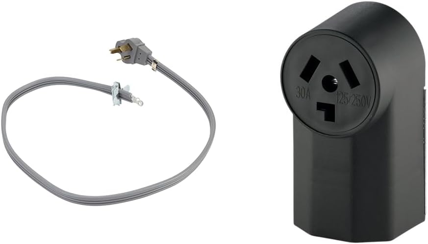 Whirlpool PT220L Genuine OEM 3-Prong 30-Amp Power Cord for Electric Dryers 3-Prong 30-Amp 4 Feet Grey & Eaton WD125 Dryer Electrical Receptacle, V, 30 A, 3 Pole, 3 Wire, Black