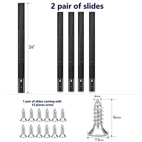 Image of Ravinte 24 Inch Soft Close Drawer Slides 2 Pairs 4 Pack Black Full Extension Ball Bearing Drawer Glide Side Mount