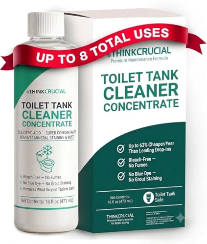 Think Crucial Toilet Tank Cleaner Concentrate 35% Citric Acid 8 Uses Bleach-Free No Blue Dye Septic Safe 16 fl oz