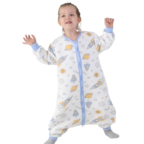 La Mejor Selección de Sacos de dormir para bebés niño disponible en línea. 47 Miipat - Saco de dormir para niños pequeños con pies, 1.5 TOG, manga larga, unisex, con dinosaurio, manta para caminar temprano, 1-5T, Azul, 5-6 Años