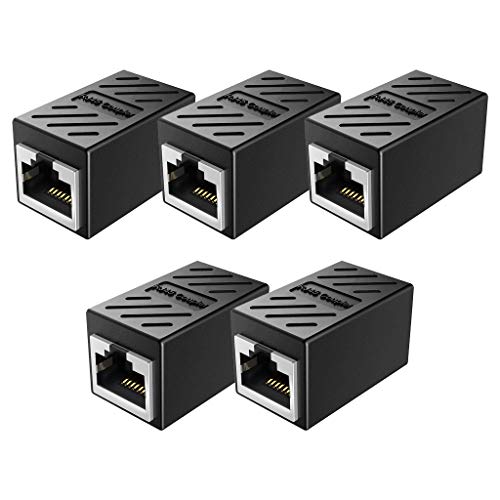 RJ45 Coupler 5 Pack Shielded Inline Gigabit Ethernet LAN Internet Network Patch Couplers Connectors for Cat7/Cat6a/Cat5e Ethernet Cable Extender Adapter Female to Female  Black