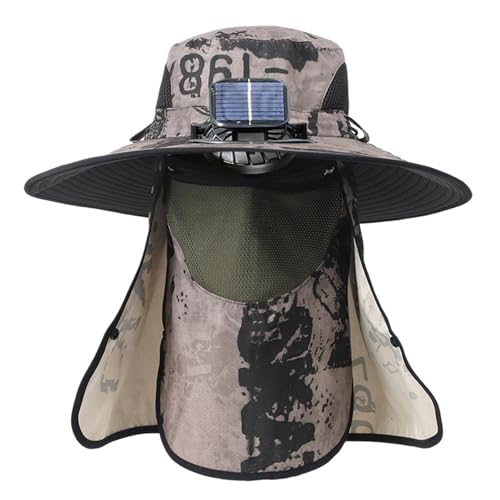 predolo Solar-Powered Fan Hat for Outdoor Fishing and Recreation, Khaki