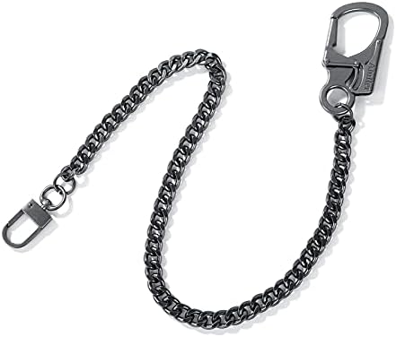 Ahiller Biker Wallet Chain, Heavy Duty Pocket Chain with Round Clasp, Men Chains for Keys, Jeans, Pants, Purse and Handbag (P-Black-1PCS)