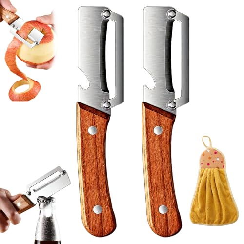【MULTIFUNCTIONAL VEGETABLE PEELER】:This versatile 2-in-1 kitchen tool combines a high-performance vegetable peeler with a convenient built-in bottle opener. It streamlines your food preparation and entertaining, saving valuable drawer space while handling multiple tasks effortlessly. Perfect for peeling potatoes, carrots, and opening beverages during family gatherings