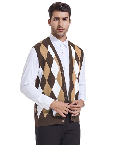 Beotyshow Mens Argyle Sweater Vests V Neck Sleeveless Cardigan Vest Knitwear3