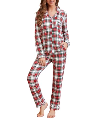 Image of Women's Pajama Sets Long Sleeve Sleepwear Button Up Shirt With Pajama Pants Soft Pjs Lounge Sets