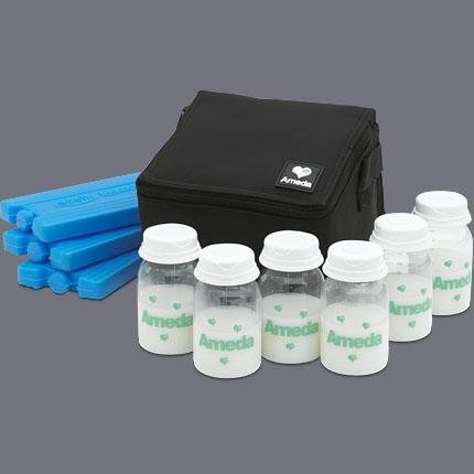 Ameda Cool 'N Carry Milk Insulated Storage Tote with 6 Bottles #17076