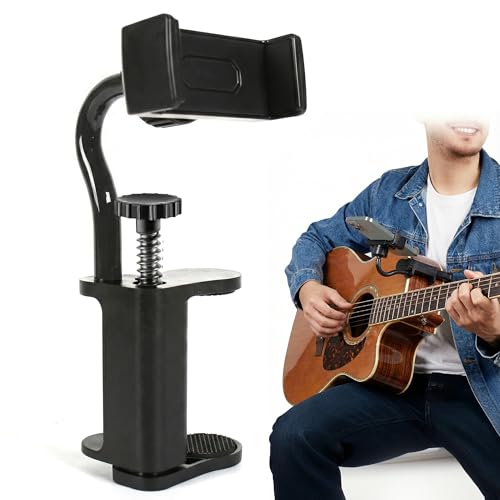 LOVE YOU Studio Guitar Phone Holder Mount - Adjustable 360 Rotatable Smartphone Mount Electric Guitars Ukulele Basses - Body Edge Clamp Threaded Phone Camera Holder for Video Recording Live Streaming
