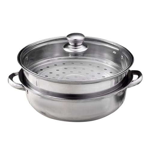 Kochtopf Dampfgarer Dampfgarer für Knödel Dampftöpfe für Meeresfrüchte Suppeneintopf Koreanischer Ramen-Nudeltopf Runde Haushaltsdampfer Edelstahl Metall (Silver, One Size)
