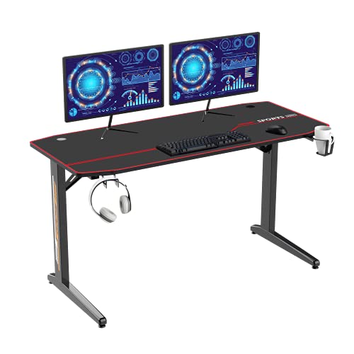 SogesHome Bureau Gaming 140 cm * 60 cm Bureau en postes de Travail informatiques Table multifonctionnelle dans Le Bureau à Domicile, Salon, étude,et Tapis de Souris et Support pour Casque,SH-YT-TF-1 Cover
