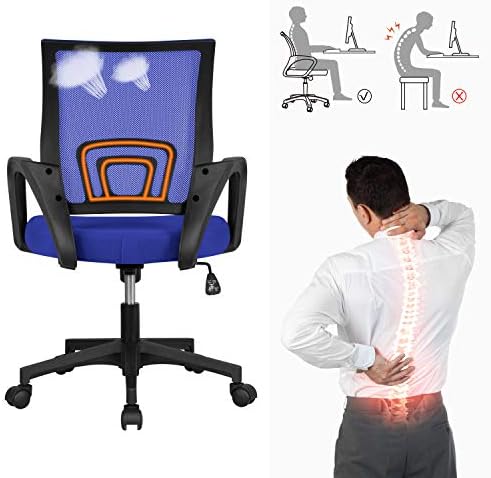 Yaheetech Office Chair Computer Chair Mid Back Adjustable Desk Chair with Lumbar Support Armrest, Swivel Mesh Task Gaming Chair for Home Office Study Blue